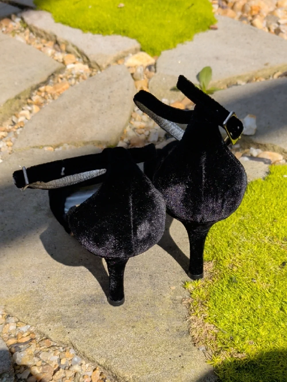 Boden Black Velvet Ankle-Strap Heels